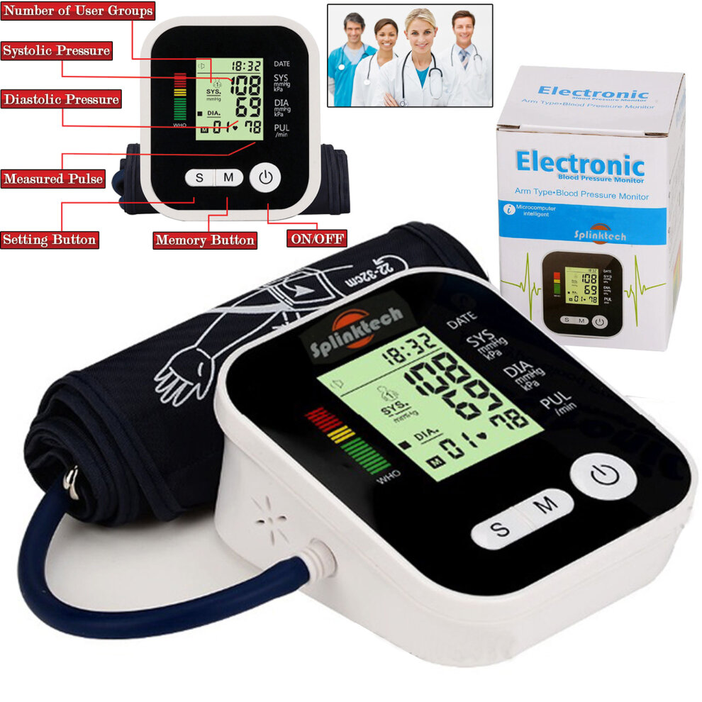 Digital Automatic Blood Pressure Monitor Upper Arm BP Machine (Black)