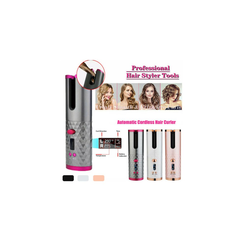 (Rose gold) Automatic Wireless Portable USB Charge Hair Curler