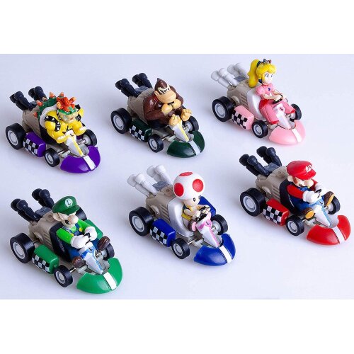 6pcs Mario Kart Cars Pull Backs Figures, Mario, Luigi, Princess Peach, Bowser, Toad, Don