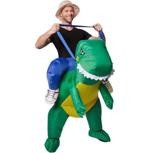 Dinosaur Costume Fancy Dress Inflatable Ride On T Rex for Halloween Cosplay Stag Party Dress Up Green Adult Size