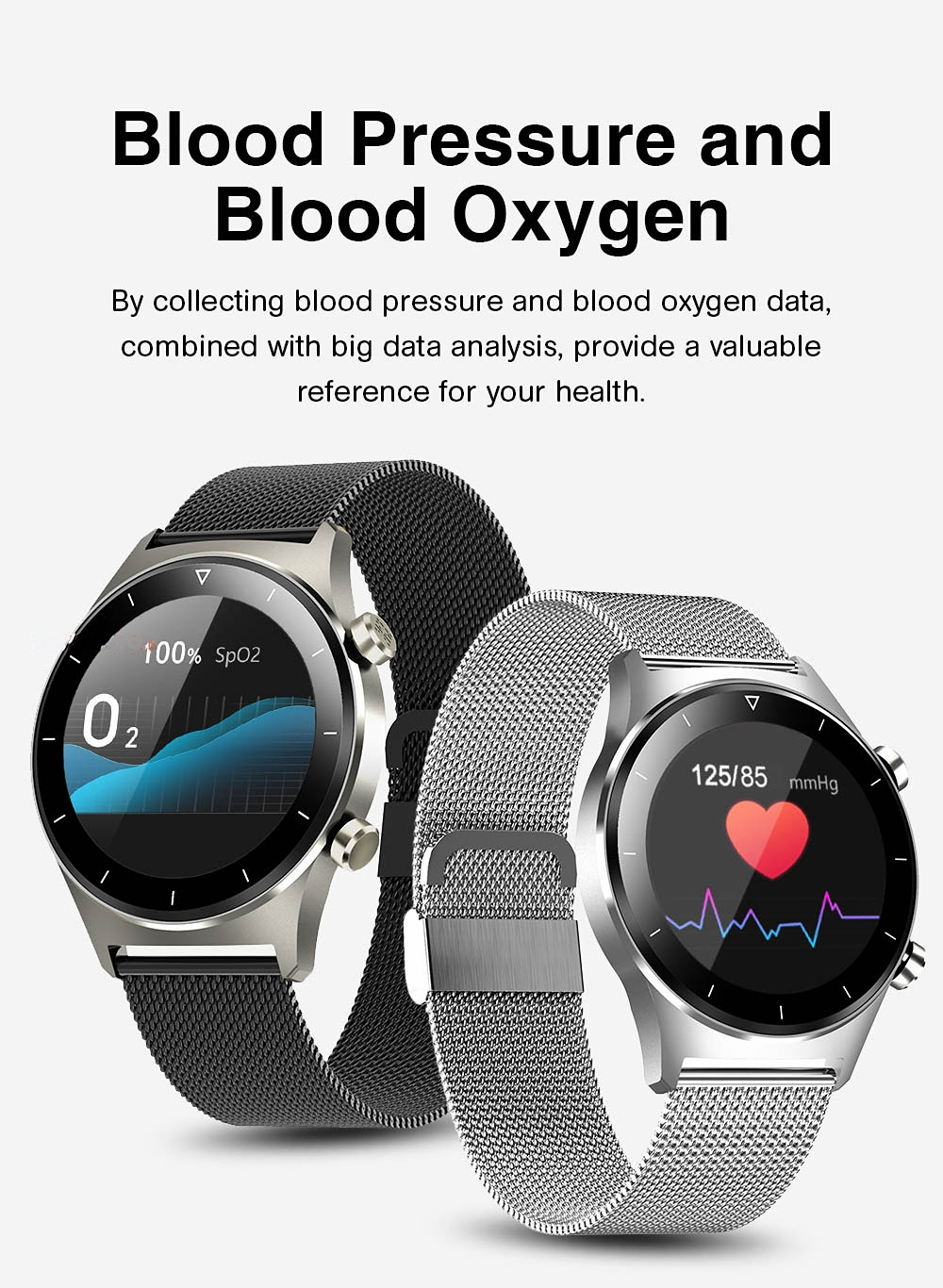 (Silver Steel) Custom Watch Dial Fitness Watch Music Player Activity Trackers Smartwatch For Android iOS Message Reminder