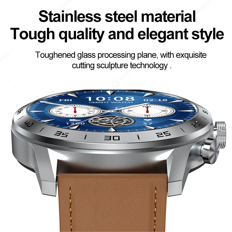 (Grey) Smart Watch Men IP68 Waterproof Smartwatch Stainless Steel Sport Wrist Watch ECG Monitor Fitness Bracelet for Android IOS
