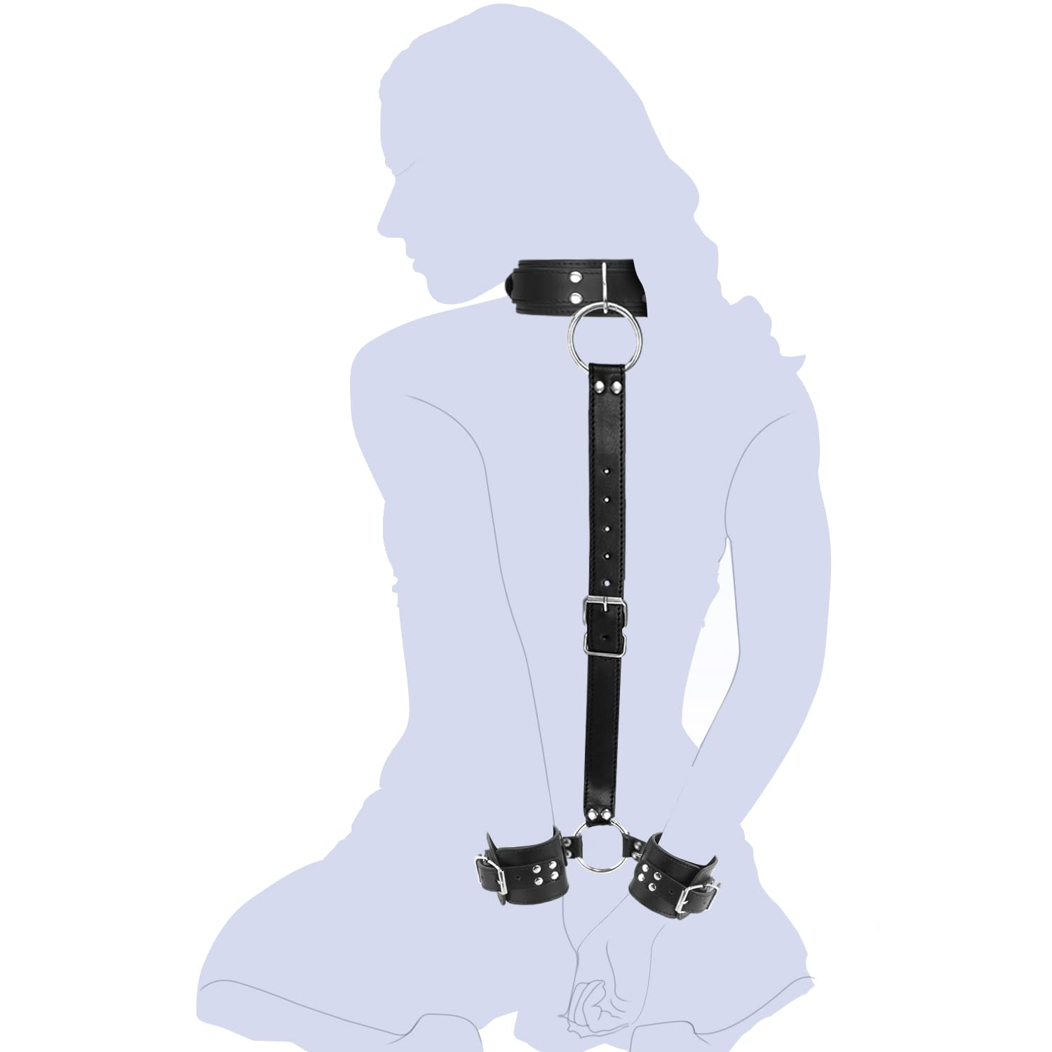 Neck to Wrist Restraints Kit Sexy Slave Frisky Behind Back Handcuffs Collar Adjustable Bondage Set for Beginner Couple SM Sex Game Tool BDSM Play Toys Black