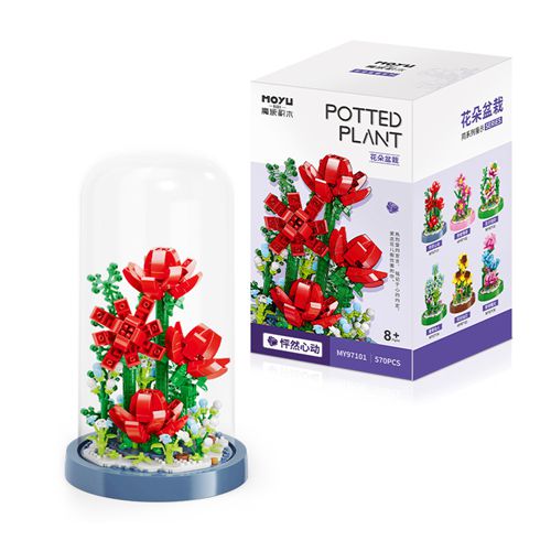 Building Blocks Flower DIY Rose and Chrysanthemum Potted Bouquet Home Decoration 3D Model Childrens Toys