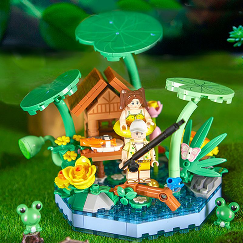 (Spring) Four Seasons Childrens Educational Assembled Toys Micro-particle Assembled Building Blocks Streetscape Desktop Ornaments Blocks