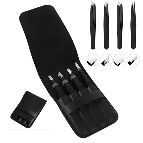 Eyelashes Tweezers Stainless Steel Eyebrow Tong Clip Stickers With Case Makeup Tool Set Beauty Professional Accessory
