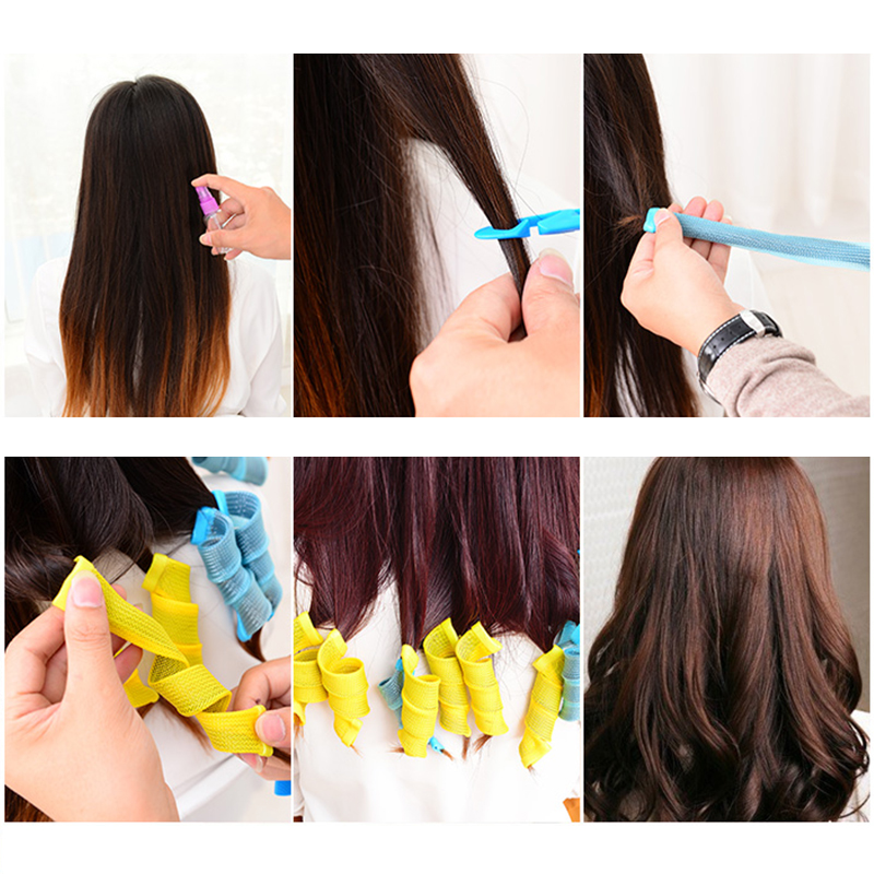 (20pcs 45CM) Magic Hair Curler Hair Rollers Styling Tool No Heat Leverage Spiral Roller with Hook