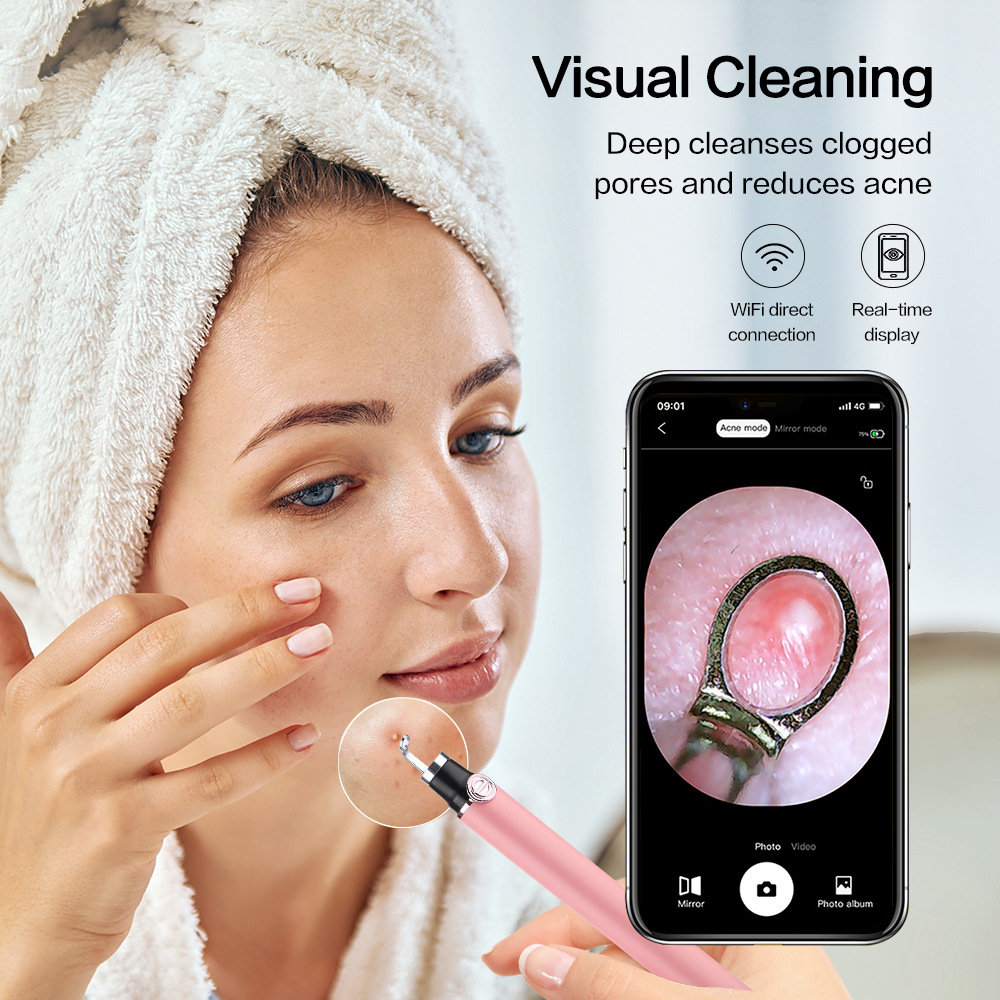 (Black) Blackhead Remover Smart Visual Acne Needle Cleansing Cosmetic Devices Acne Squeeze Pore Cleaner Facial Treatment Skin Care Tools