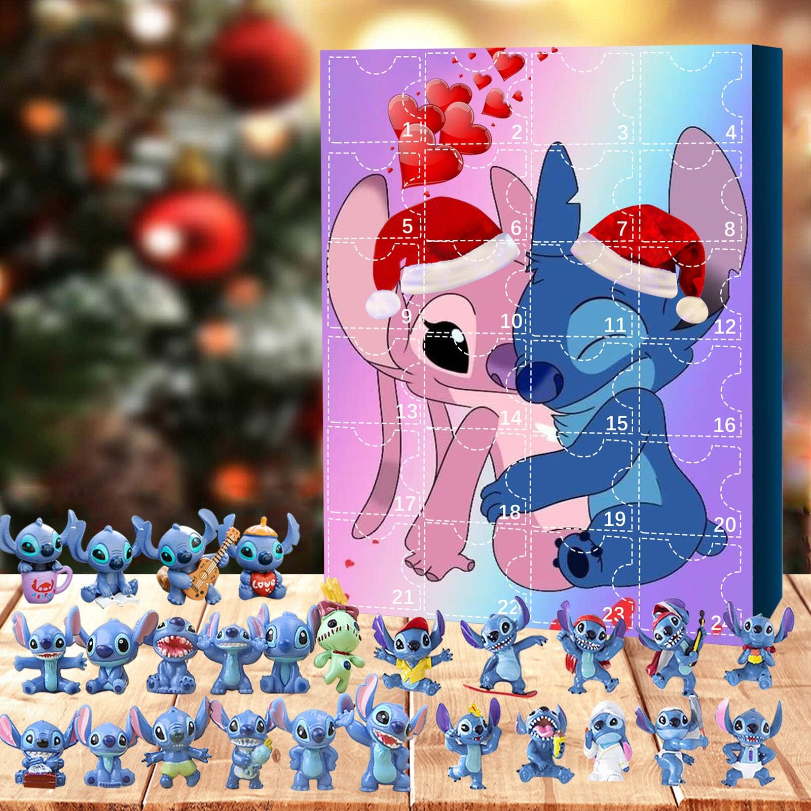 Christmas Advent Calendar Countdown Calendar with 24pcs Stitch Figure Toys Adorable Decorative Toys Home Ornaments Christmas Gift for Children