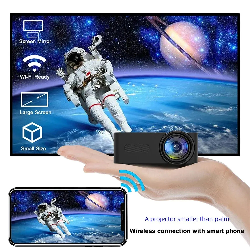 USB Home Mini Portable Projector Small Wireless Same Screen Phone Projection Black