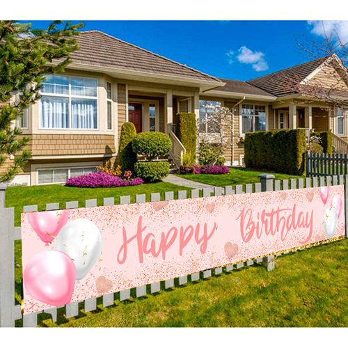 Happy Birthday Sign Yard Happy Birthday Decorations Party Decor Backdrop Birthday Banner Gift For Girl Boy Kids Women Men - Pink