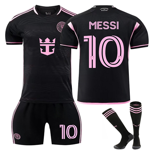 Inter Miami Away Football Kit 2024 2025 Messi No. 10 Football Soccer Jersey Shorts Shirt Socks Set for Kids Football Training Tracksuit Kits Gift