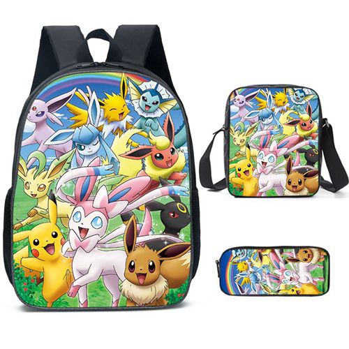 3PCS Pokemon School Bag Backpack Student Casual Backpack  Kids Gift