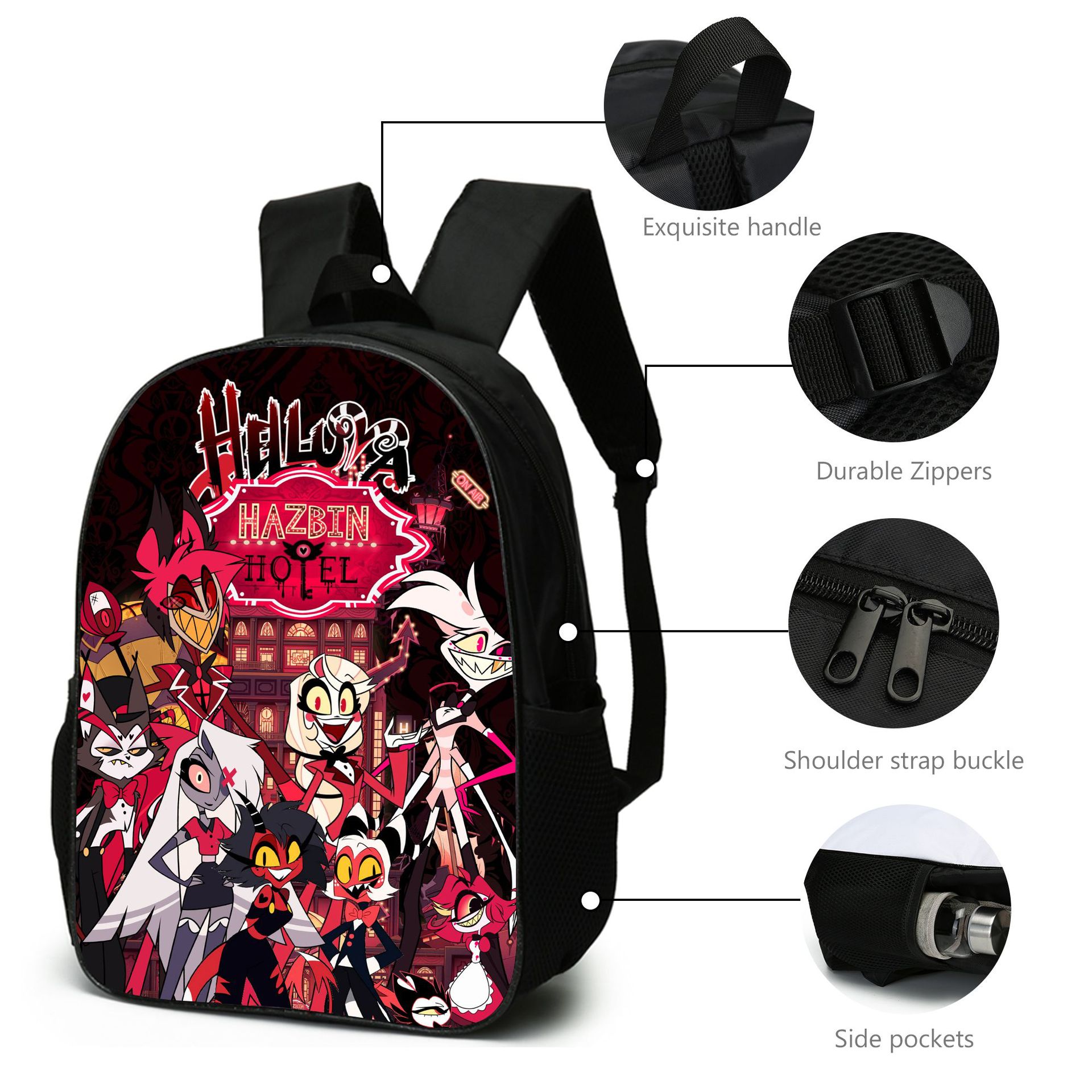 Hazbin Hotel School Backpack School Bags Shoulder Bag Pencil Case 3 Pieces Set Cartoon Student Travel Rucksack for Boys Girls