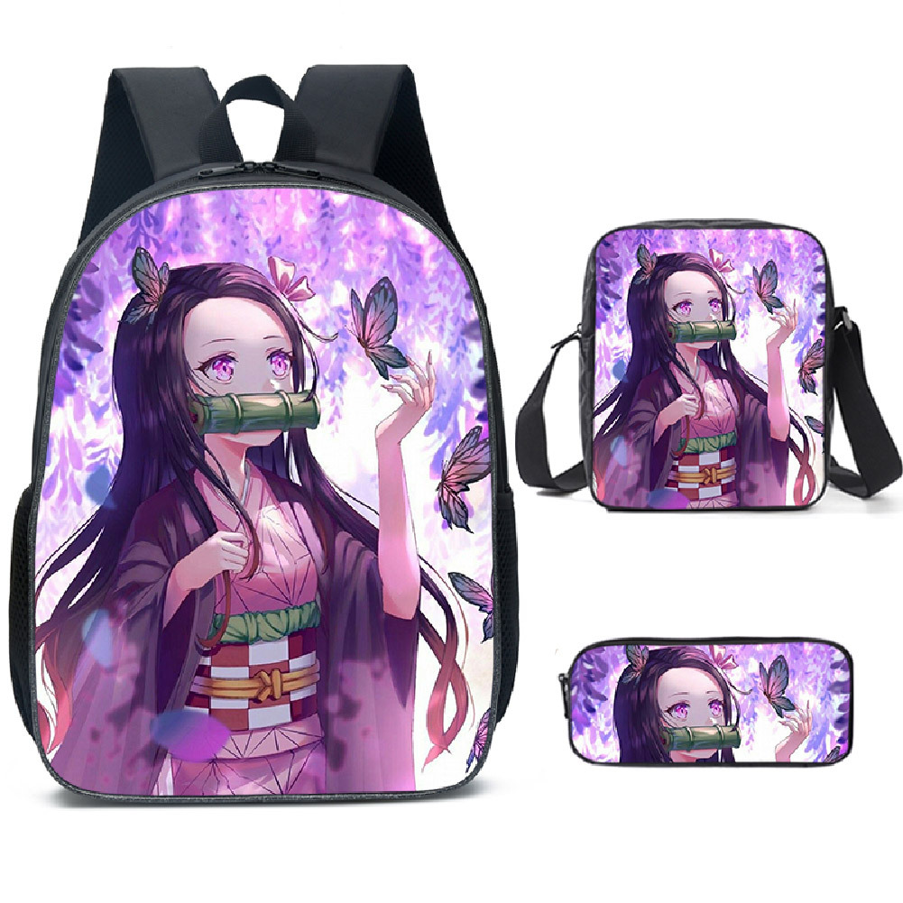 Kamado Nezuko 3PCS School Bag Backpack Lunch Bag Pencil Case Set Kids Gift