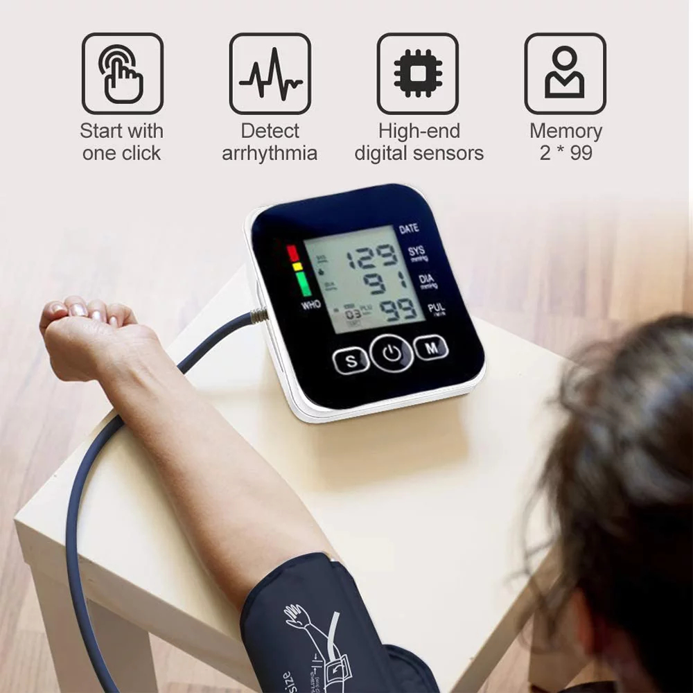 (White) Blood Pressure Monitors Manual Blood Pressure Kit Digital Upper Arm Blood Pressure Machine for Home Use Heart Rate Monitor BP Cuff Kit