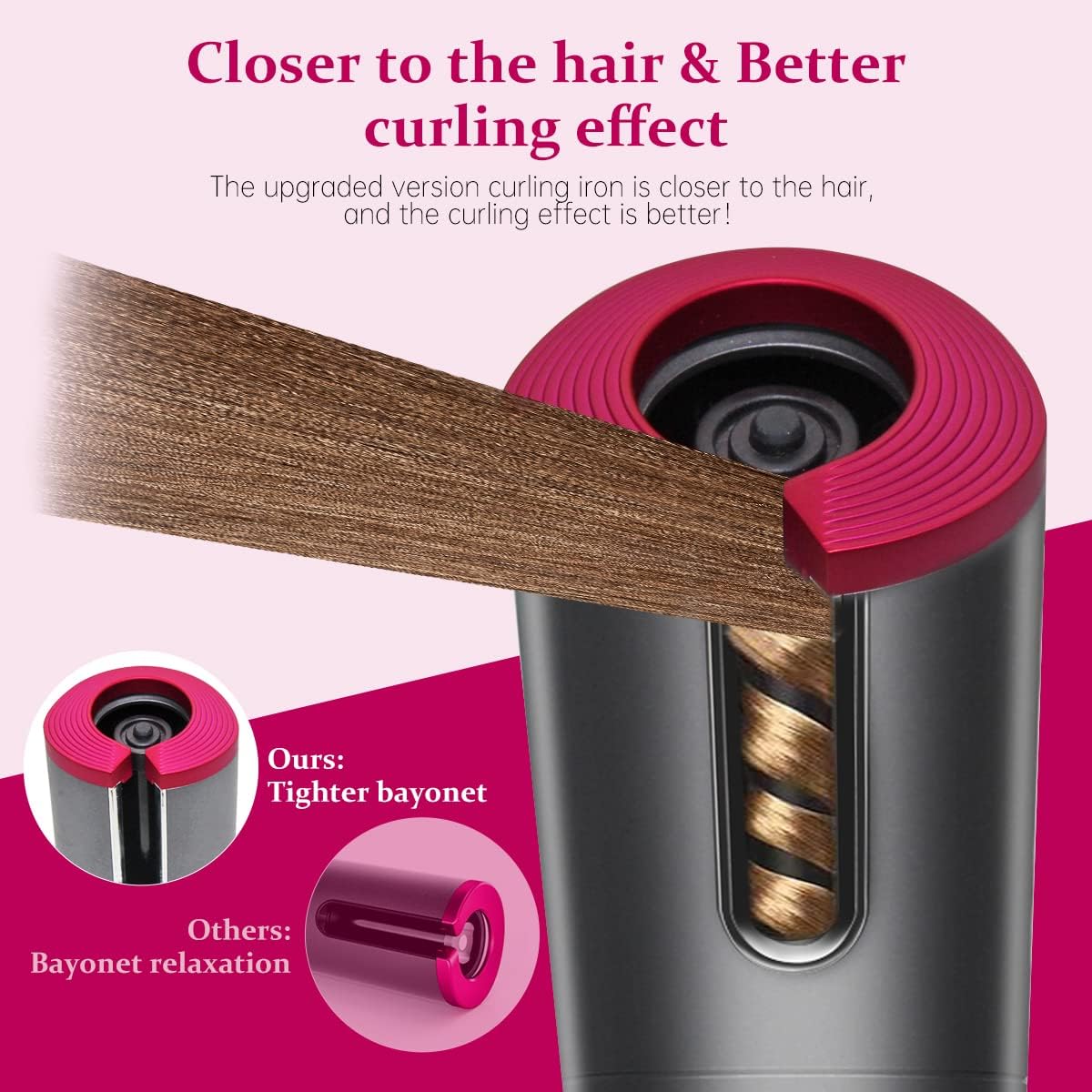 (Grey) Hair Curler Rotating Curling Tongs Curling Iron Cordless Auto Curler Restriction Rechargeable Ceramic Professional Hair Curler USB ChargingPortable