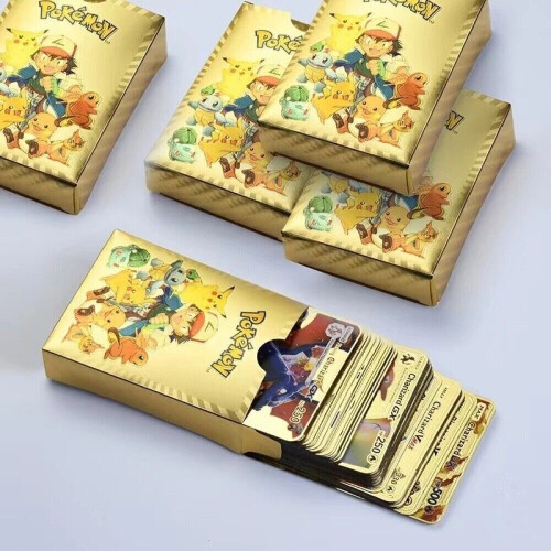 55PCS Gold Pokemon Cards Vmax TCG GX EX Cards Toys Christmas Gifts UK