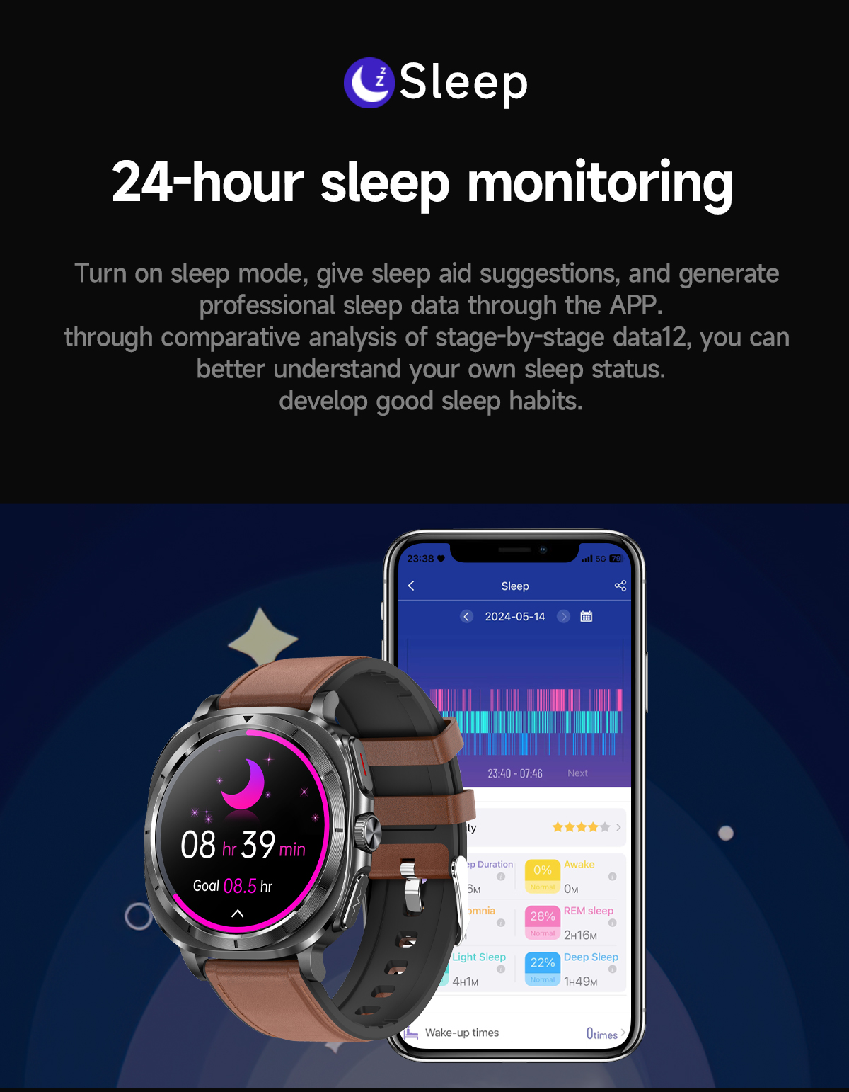 (Black Steel) Smart Watch ECG PPG Blood Sugar Health Monitoring Bluetooth Call Outdoor Sports Fitness Tracker Women Men Smartwatch for Samsung IOS