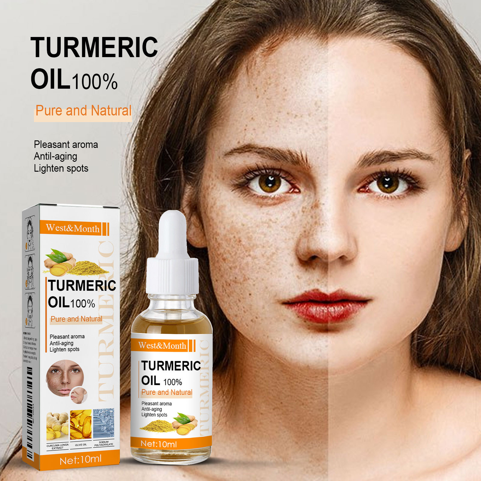 West&Month Turmeric Oil Face Serum Anti-aging Lighten Spots Face Care Essence