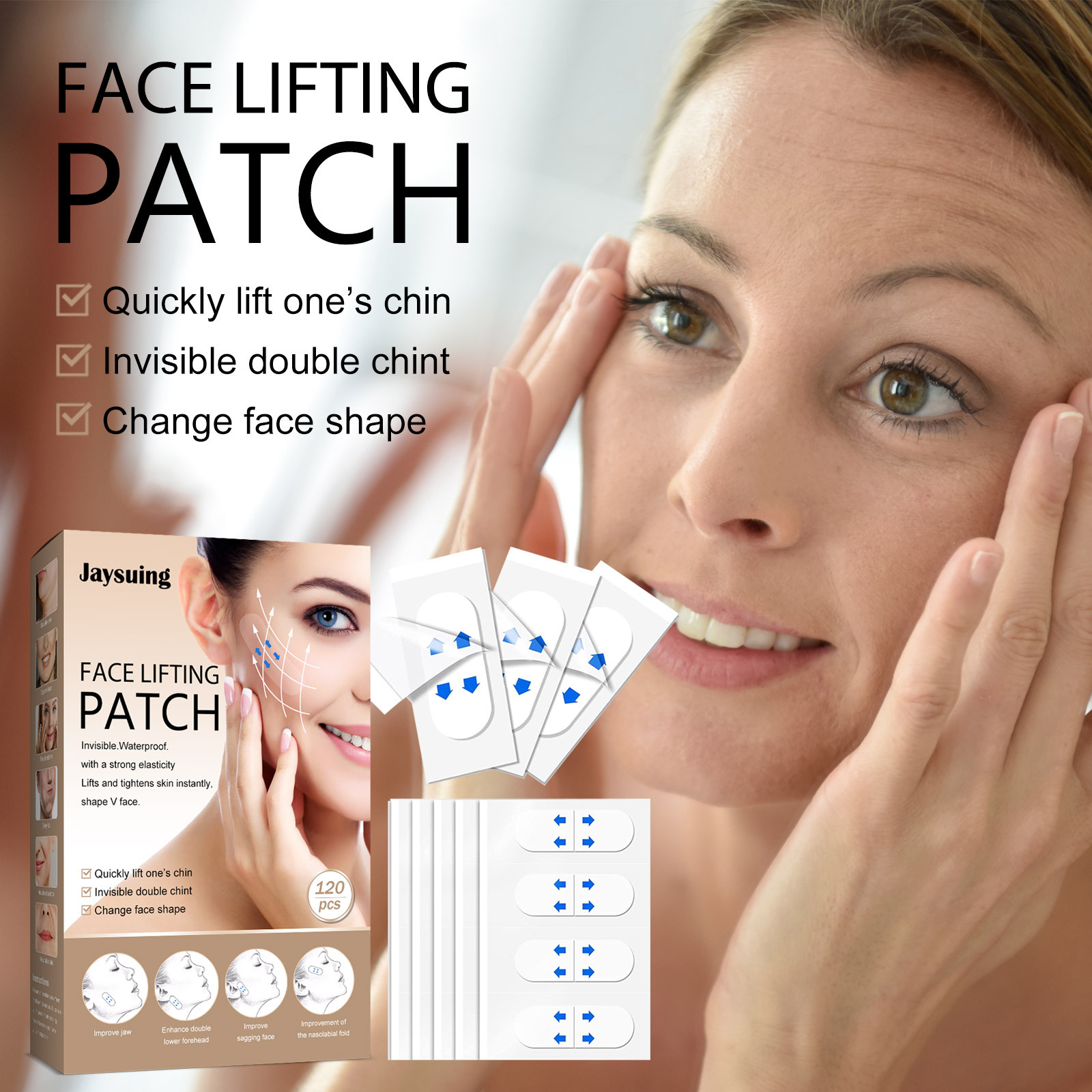 120pcs Invisible Face Stickers Transparent Thin Face Patche Double Chin Lift Tools V Shape Face Wrinkle Sagging Skin Tape Facelifting Patch Gifts