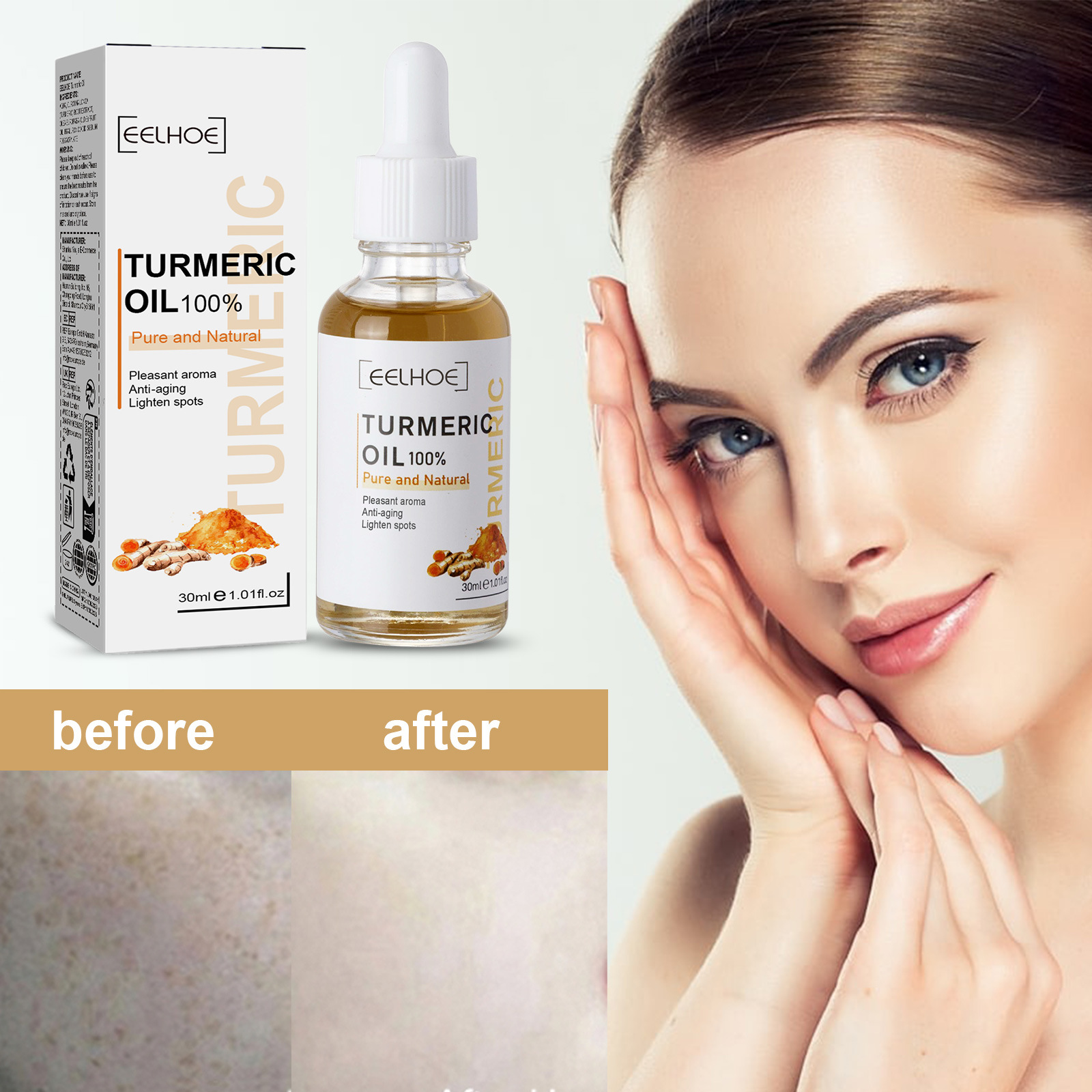 Turmeric Face Serum Freckle Shrink Pore Essence Repair Melanin Brighten Moisturizing Nourish Cur-cumin Oil Fade Dark Spot Anti Aging Essential Skin Care