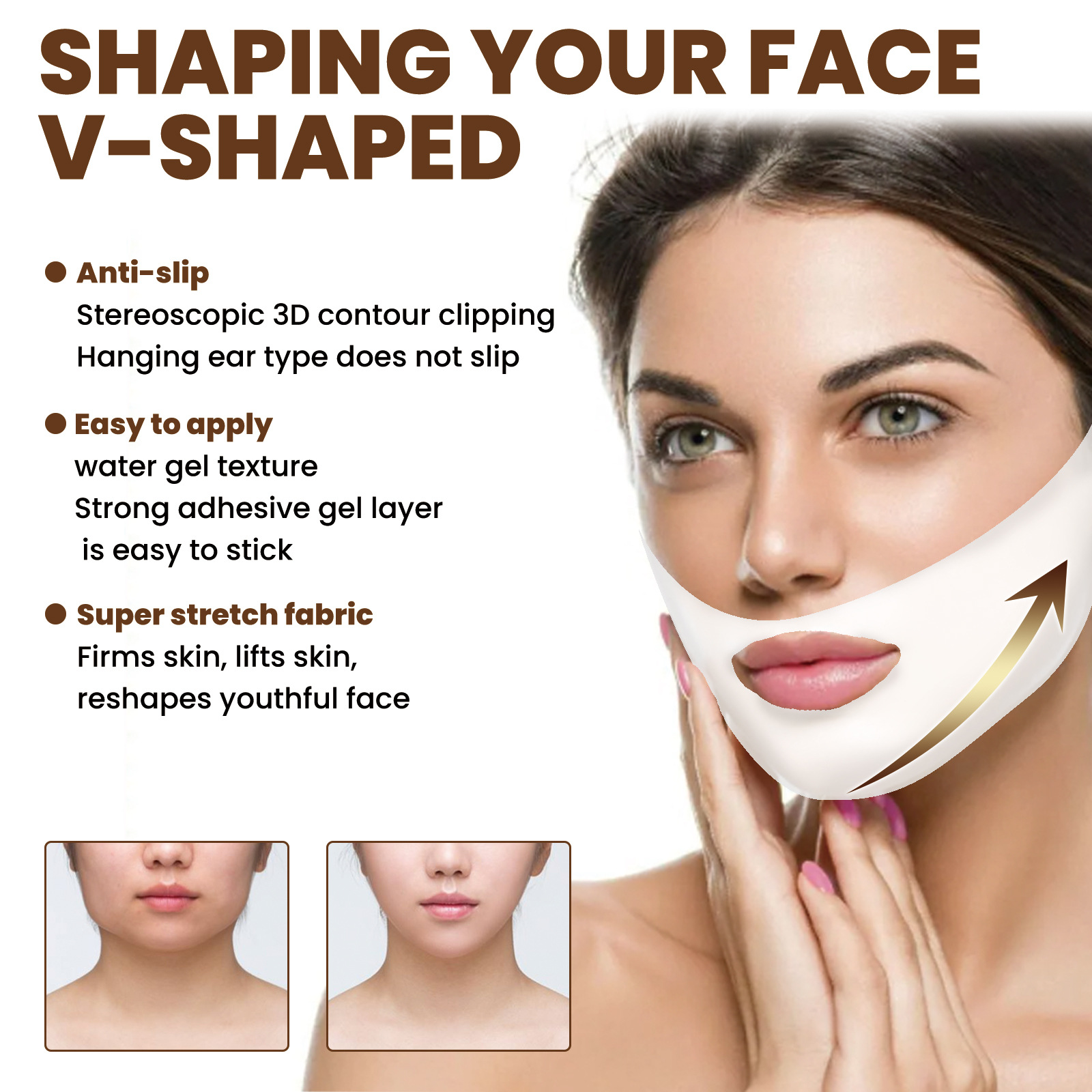 (1 pack in bag) V Shaped Slimming Face Mask Patch Double Chin Reducer Strap Chin Contour Firming Tightening Strap Face V Line Lifting Mask Face Care Product