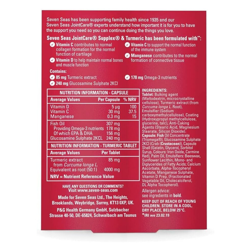 Seven Seas Joint Care Supplements With Turmeric 60 High Strength Caps