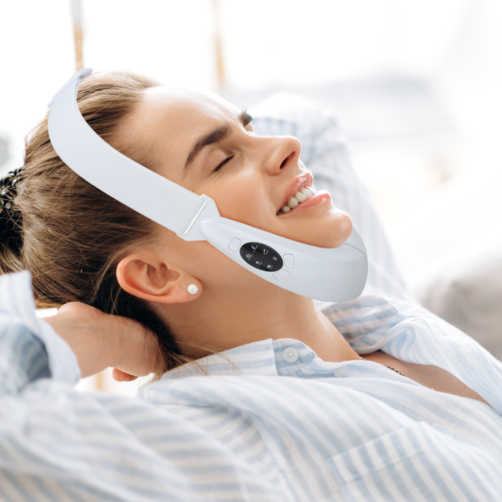 (White) LED Photon Therapy Facial Mask Massager Facial Lifting Device Double Chin V Face Shaped Cheek Lift Belt Machine for Men and Women Training