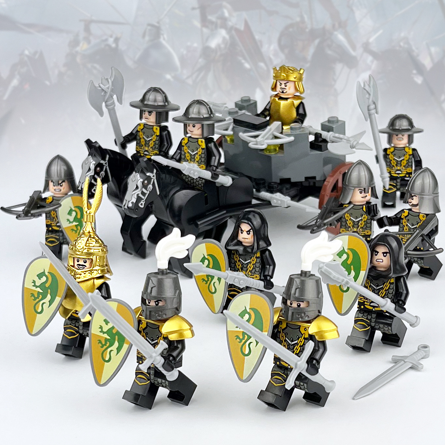Building Blocks Set Medieval Army Soldiers Minifigure Toy Collection Set Smooth Surface with Multiple Military Weapons Accessories Fit LEGO