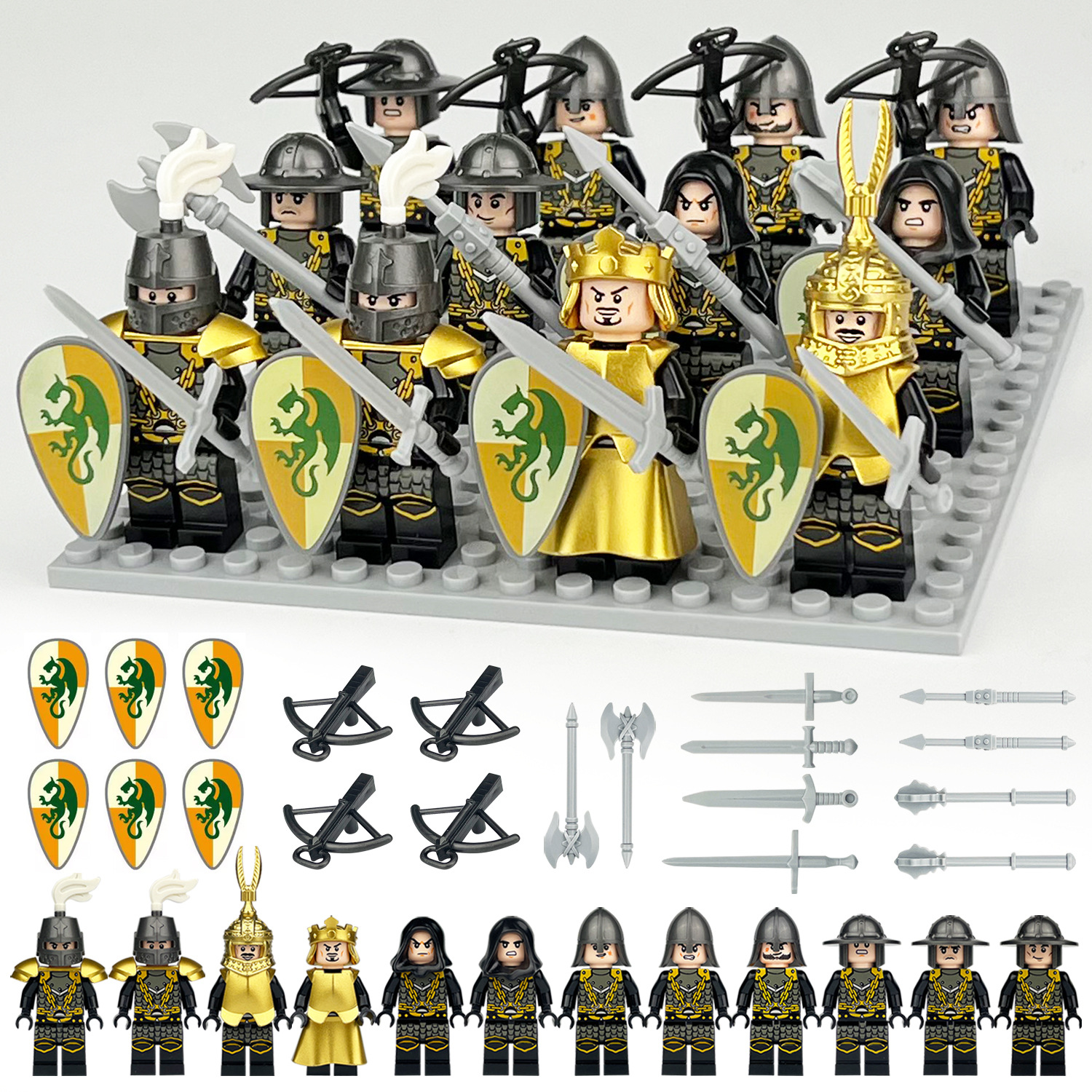 Building Blocks Set Medieval Army Soldiers Minifigure Toy Collection Set Smooth Surface with Multiple Military Weapons Accessories Fit LEGO