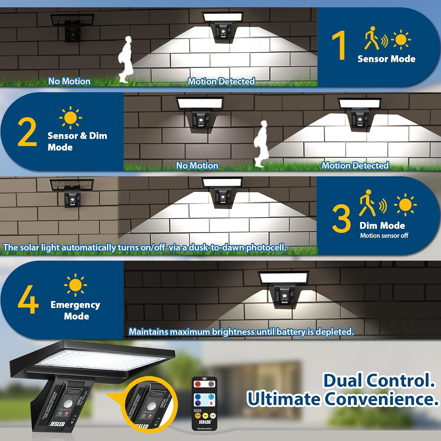 (2 pcs) Solar Security Lights 104 LED Motion Sensor Lights Outdoor Remote Control IP65 Waterproof 3 Color Temperatures 4 Modes Outside Lights Solar Powered for Yard