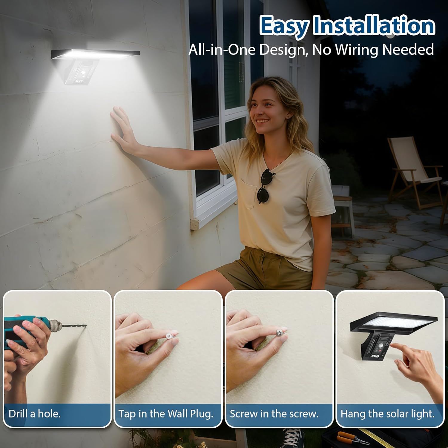 (2 pcs) Solar Security Lights 104 LED Motion Sensor Lights Outdoor Remote Control IP65 Waterproof 3 Color Temperatures 4 Modes Outside Lights Solar Powered for Yard
