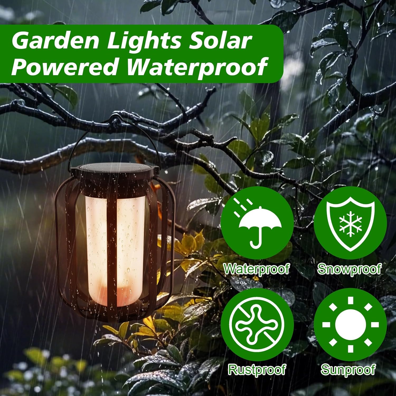 2 Pack Solar Flame Lanterns Outdoor Hanging Standing Dual Use Solar USB Rechargeable IP65 Waterproof Garden Camping Festival Lights Solar Patio Lanterns