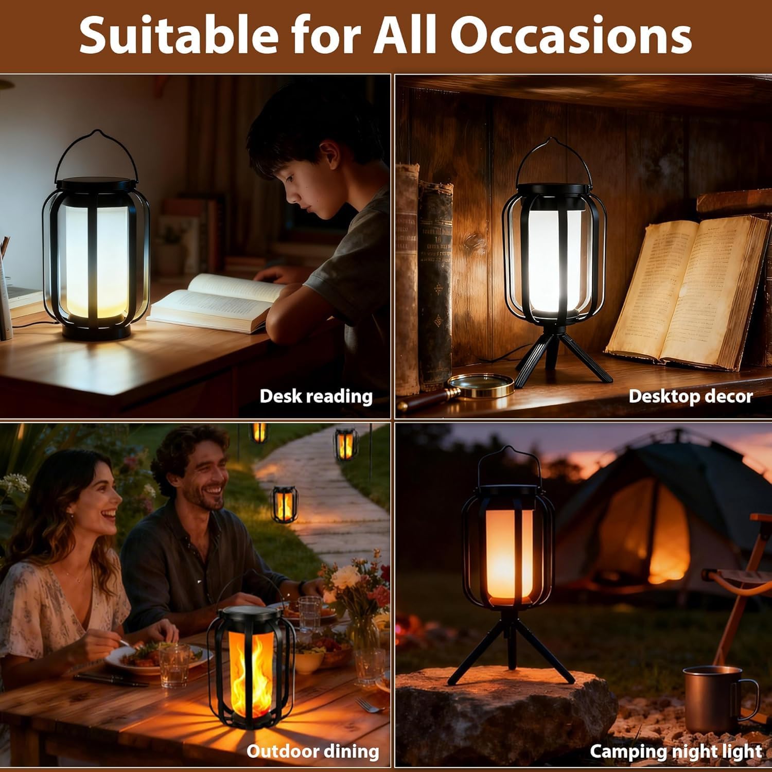 2 Pack Solar Flame Lanterns Outdoor Hanging Standing Dual Use Solar USB Rechargeable IP65 Waterproof Garden Camping Festival Lights Solar Patio Lanterns
