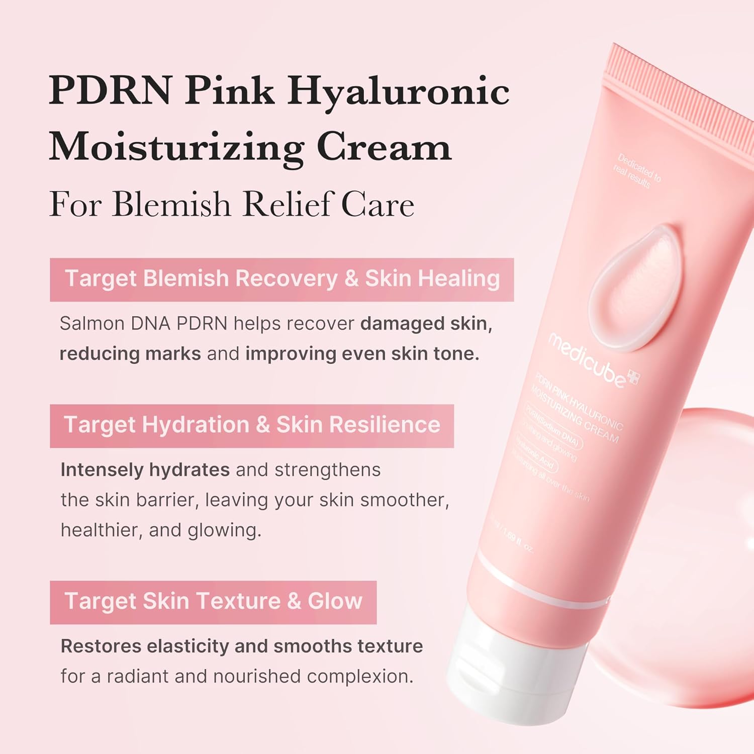 medicube Salmon DNA PDRN Pink Hyaluronic Moisture Cream Blemish Relief Hydrating Care Restore Skin Elasticity Glow Korean Skincare Even Skin Tone Pore Care 50ml