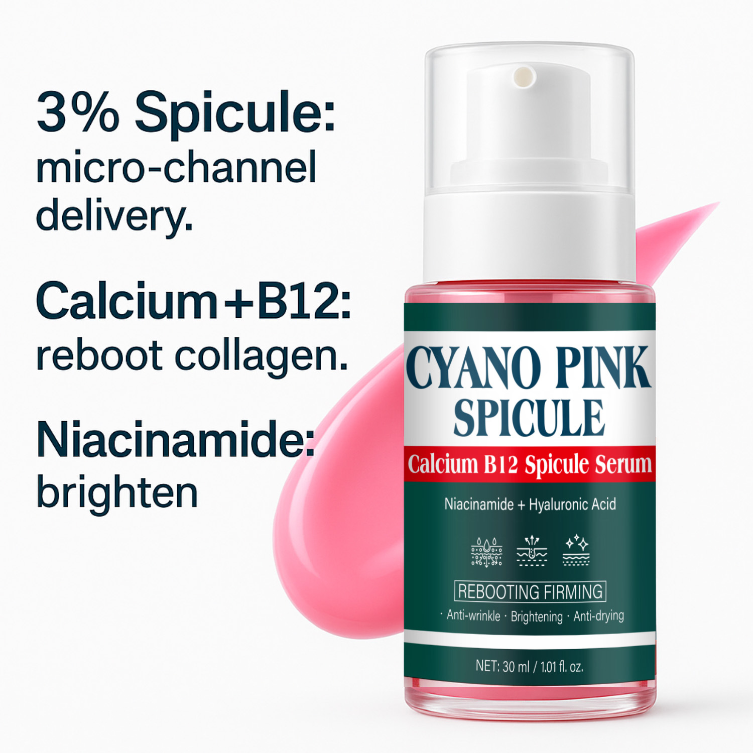 Calcium 12 Revitalizing Firming Serum Triple Hyaluronic Acid Soluble Collagen For Hydration Elasticity Daily Face Treatment 30ml