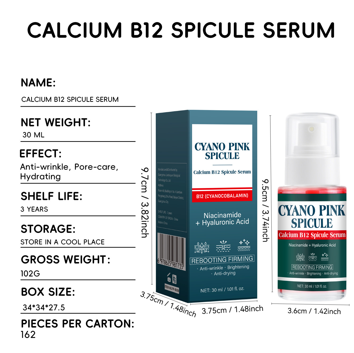 Calcium 12 Revitalizing Firming Serum Triple Hyaluronic Acid Soluble Collagen For Hydration Elasticity Daily Face Treatment 30ml