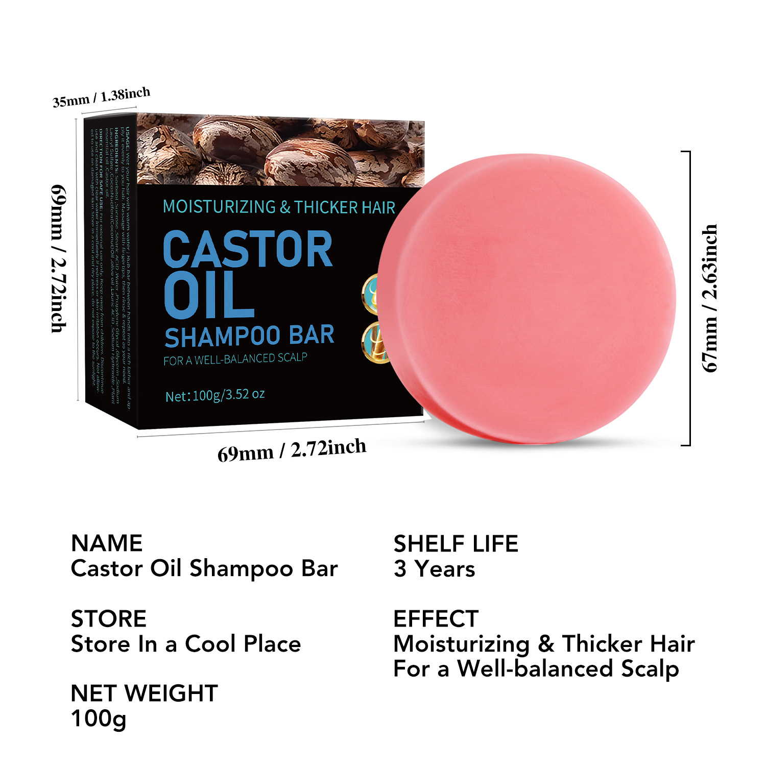 Castor Oil Shampoo Soap Nourishing Cleansing For Scalp And Hair Daily Care With Foaming Net 100g