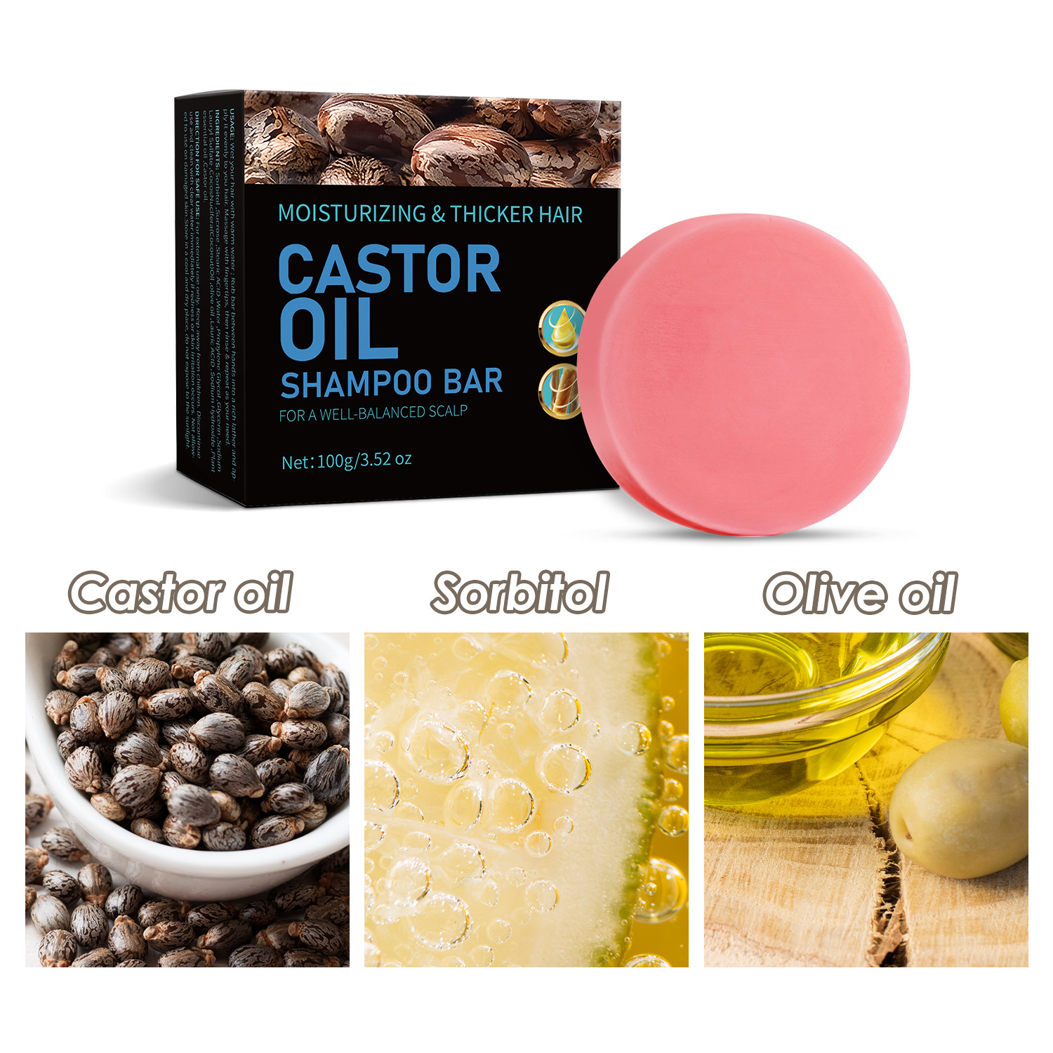 Castor Oil Shampoo Soap Nourishing Cleansing For Scalp And Hair Daily Care With Foaming Net 100g