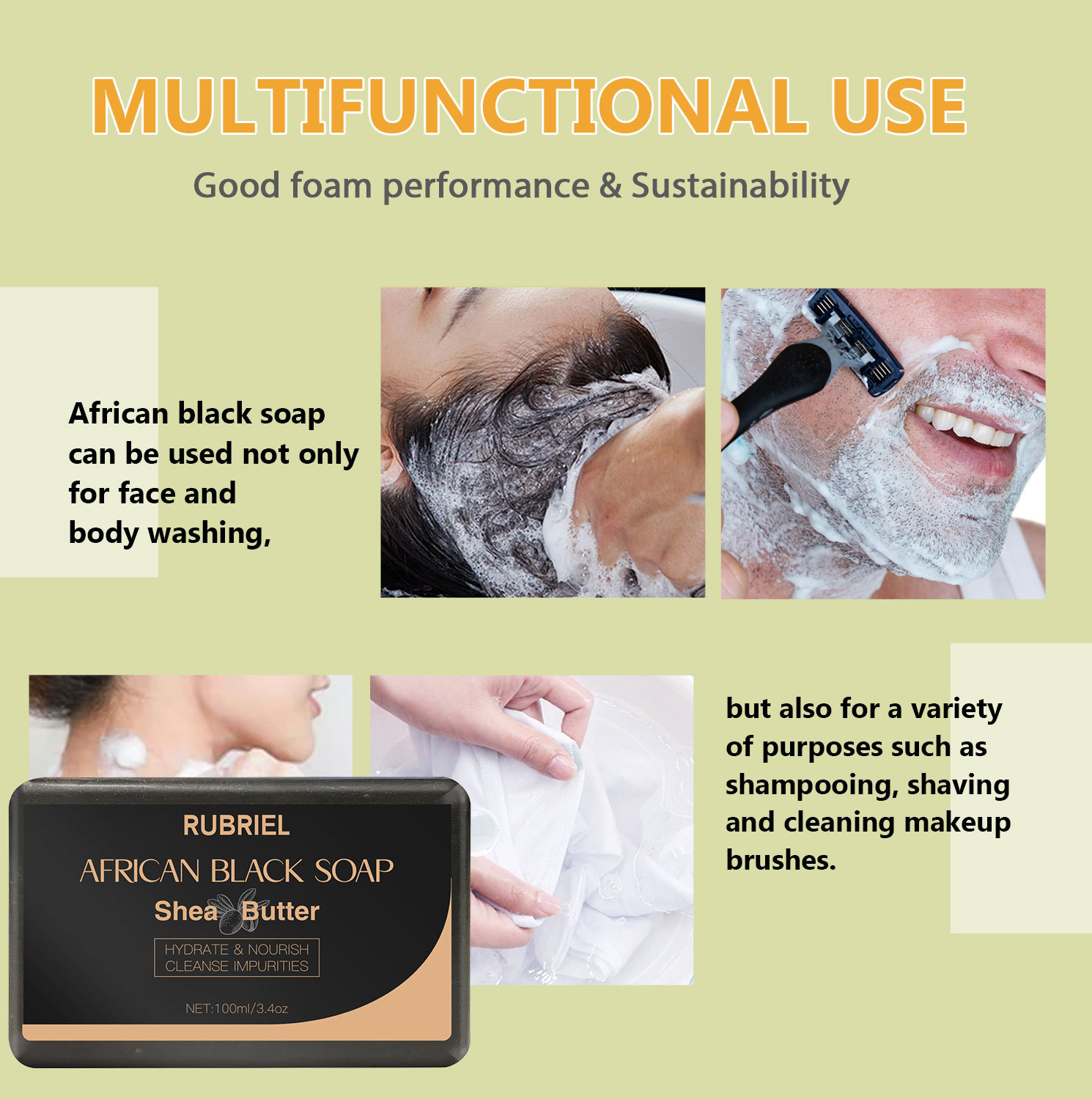African Black Soap Deep Cleansing Moisturizing Nourishing For Body And Face Daily Handmade Skin Care Bar 100g