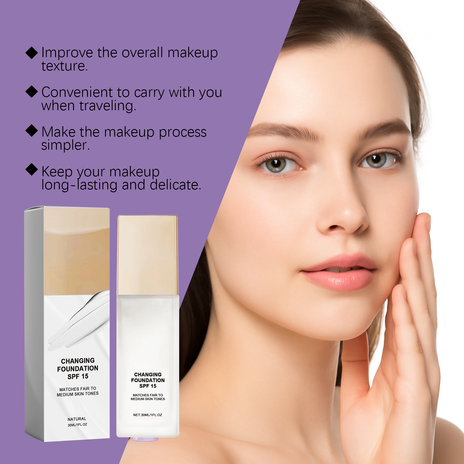 Natural Tone Color Changing Moisturizing Foundation Even Skin Soft Makeup Long Lasting Shiny Fine Transparent Conceal Face