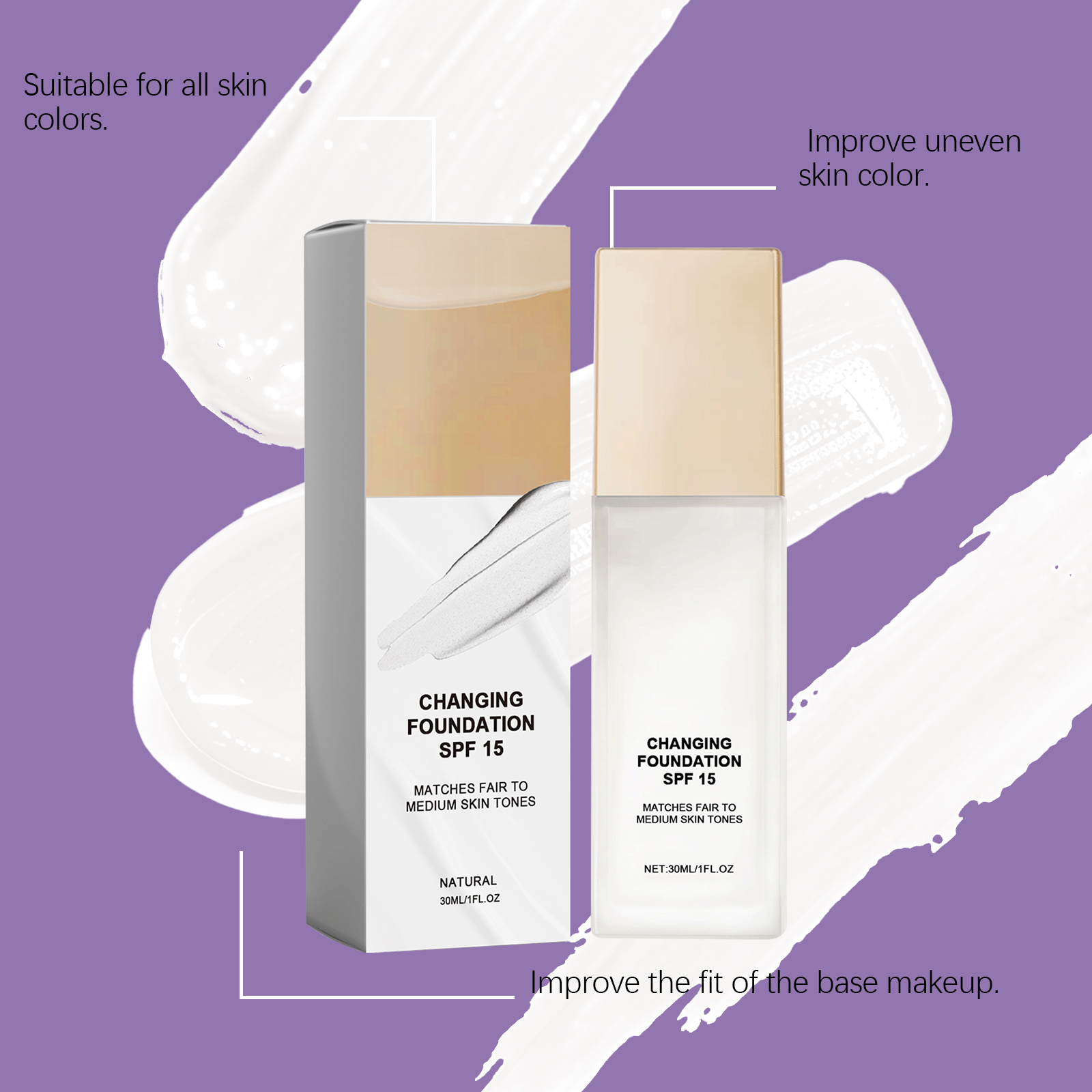 Natural Tone Color Changing Moisturizing Foundation Even Skin Soft Makeup Long Lasting Shiny Fine Transparent Conceal Face