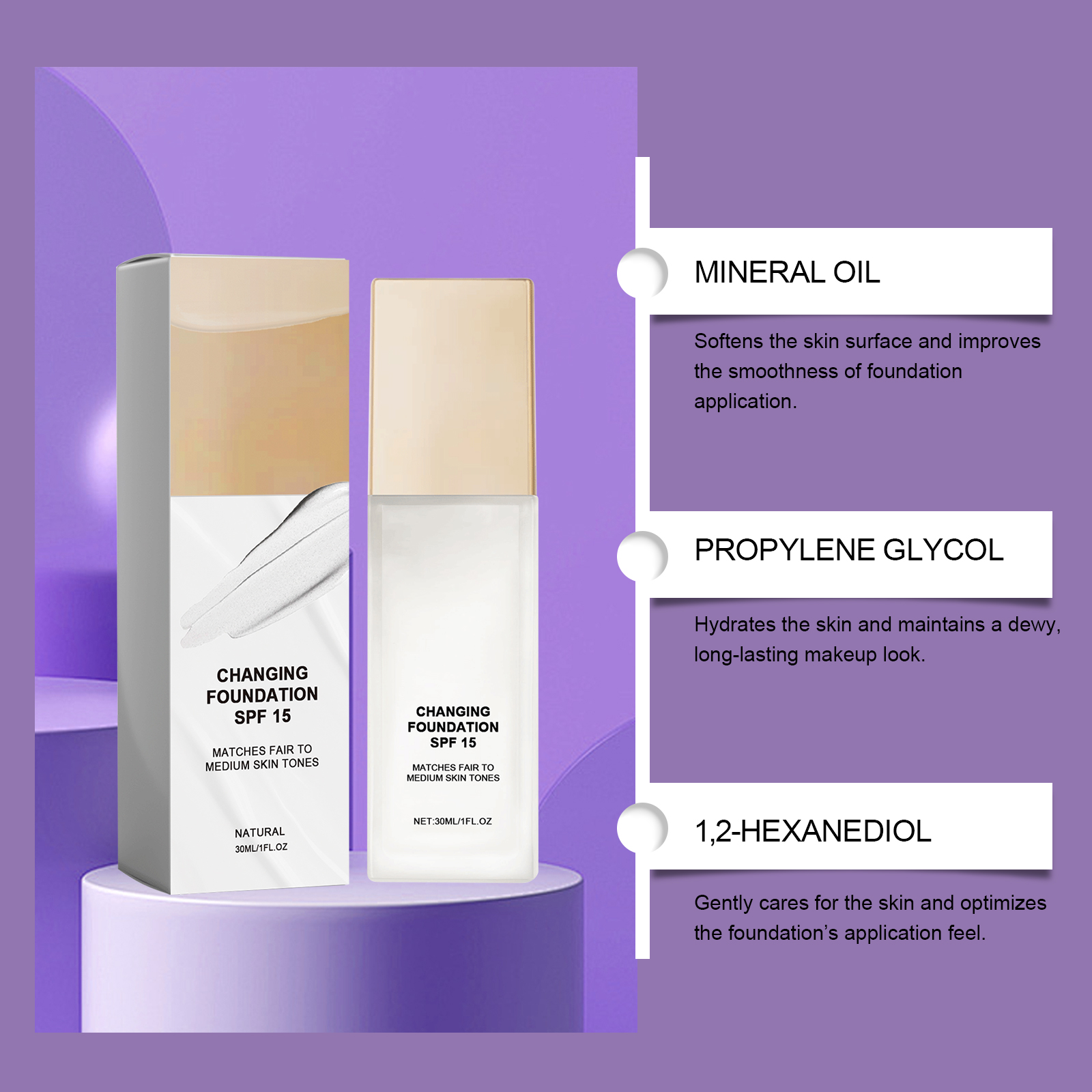 Natural Tone Color Changing Moisturizing Foundation Even Skin Soft Makeup Long Lasting Shiny Fine Transparent Conceal Face