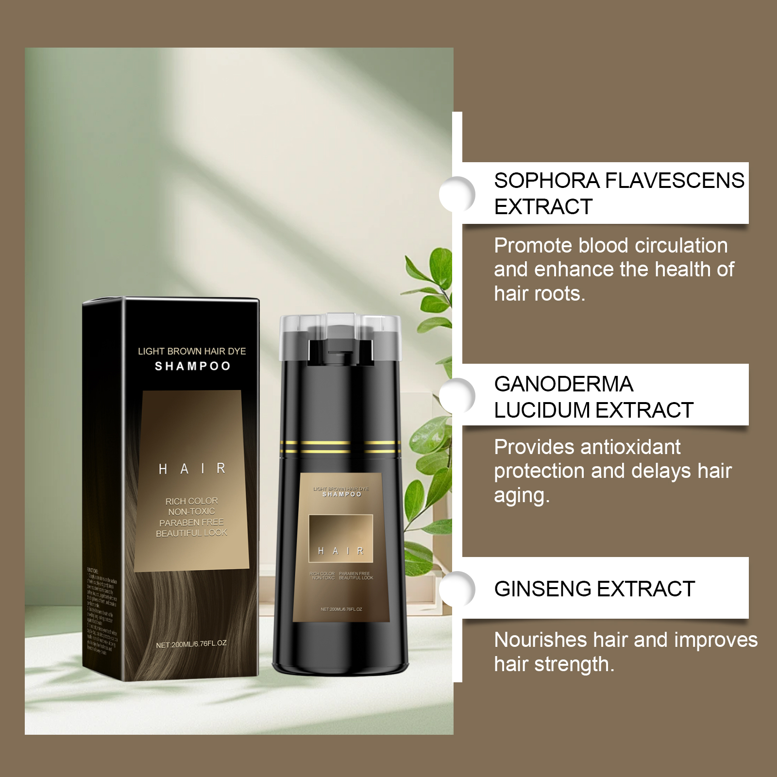 Hair Dye Shampoo Light Brown Plant Extract Nourish Mild Easy Coloring Diy Fashion Multi Color Home Hair Care Styling