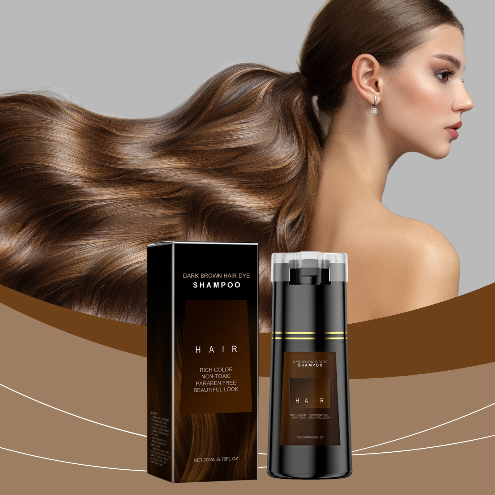(Brown) Hair Dye Shampoo Light Brown Plant Extract Nourish Mild Easy Coloring Diy Fashion Multi Color Home Hair Care Styling