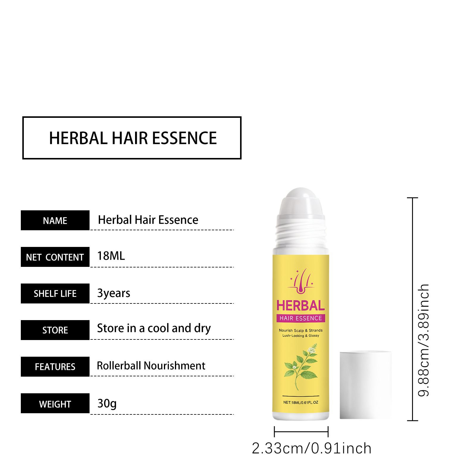 Herbal Hair Care Roller Mild Ingredients Nourish Hair Light Smooth Fresh Non Sticky Daily Hair Maintenance