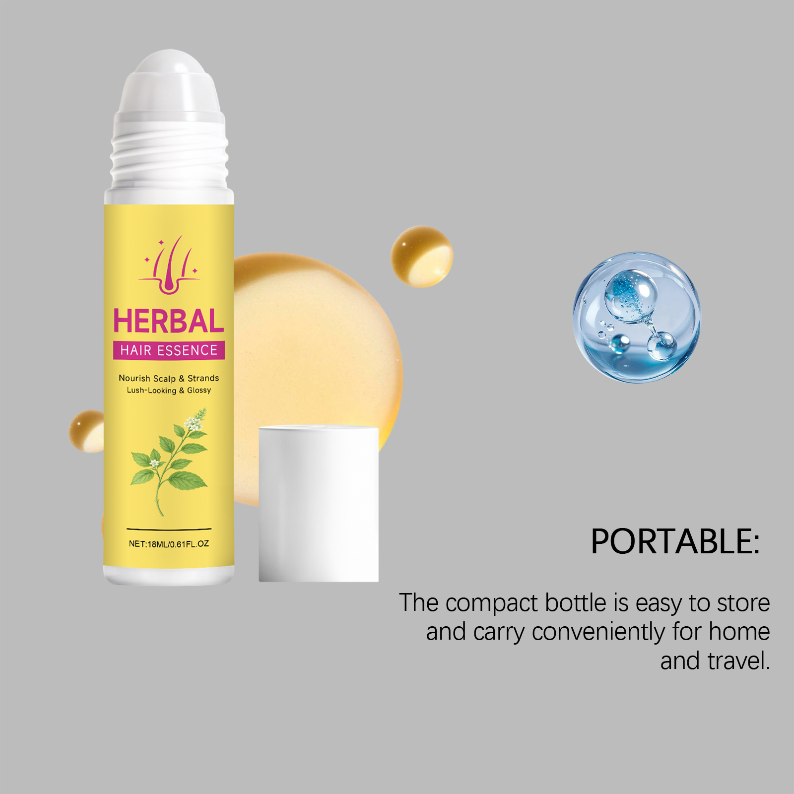 Herbal Hair Care Roller Mild Ingredients Nourish Hair Light Smooth Fresh Non Sticky Daily Hair Maintenance