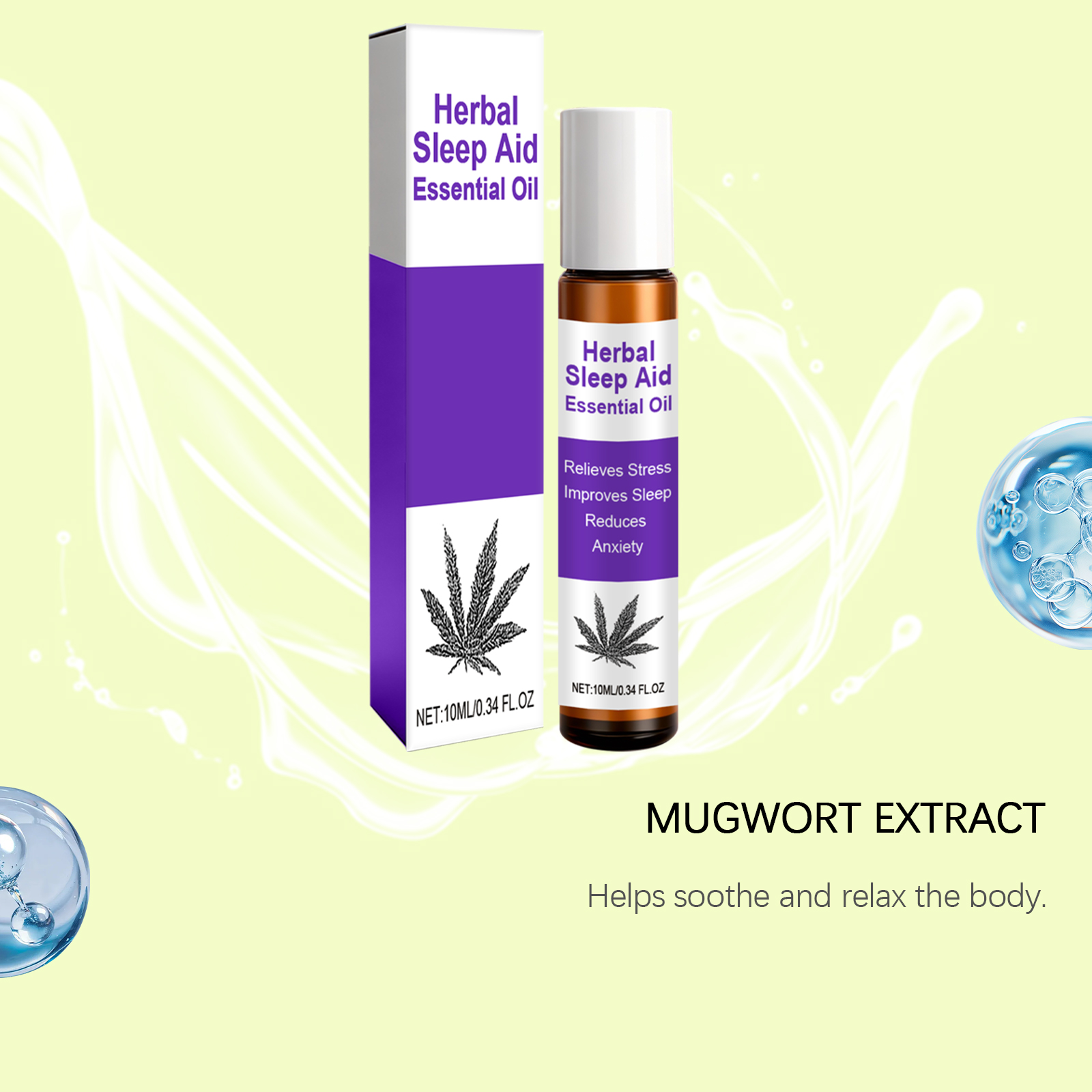 Herbal Sleep Essential Oil Mild Botanical Formula Daily Care Night Cozy Sleep Smear Nursing Liquid Soft Natural Extract Gentle Skin Calming Relief