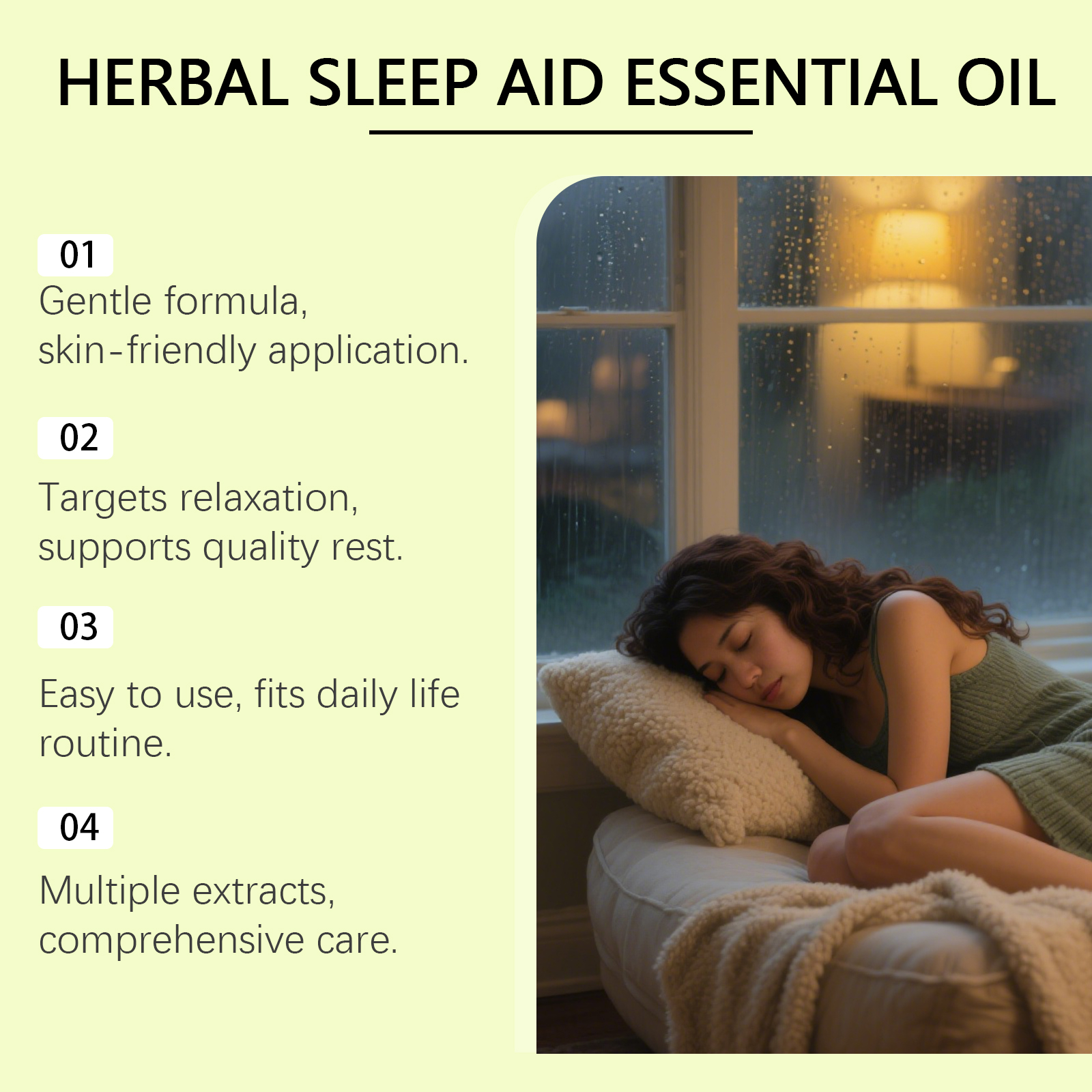 Herbal Sleep Essential Oil Mild Botanical Formula Daily Care Night Cozy Sleep Smear Nursing Liquid Soft Natural Extract Gentle Skin Calming Relief